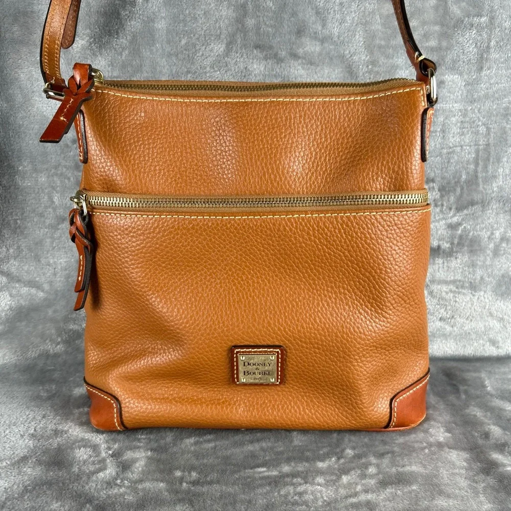 Dooney & Bourke Pebble Grain Leather North South Crossbody‎ Bag Caramel Tan